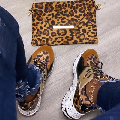 China Fashion Casual Sports Walking Shoes With Handbags Popular Fashion Breathable Flats Women Bags Leopard Running Sneakers And Bag Sets for sale