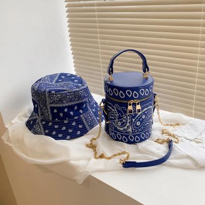 China Fashion Fashion Bucket Bag Printed Cross - Body Purse And Handbag Hat Set Print Bucket Purses And Hats Set Female Handbags for sale