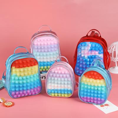 China 2111 Fashion Bag Student School Bag Backpack Christmas Gift Pop Silicone Backpack Children's Rainbow Color Toy Storage Bag for sale