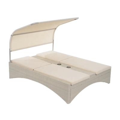 China New Design OEM Solid Color Beach Furniture Folding Bed Modern Outdoor Poolside Hut Outdoor Folding Bed With Canopy for sale