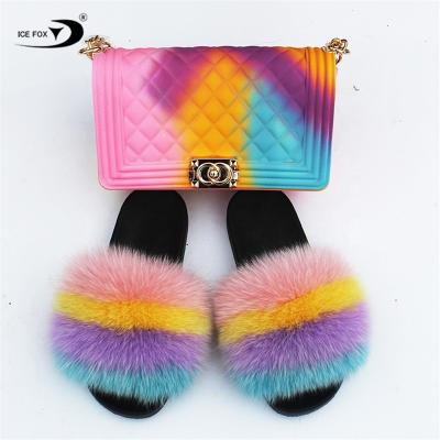 China Colorful Design Flip Flop Ladies Fluffy Slides Real Fashion Trend Real Fur Slipper With Logo Real Fur Slipper Bag Customized Matching Set for sale