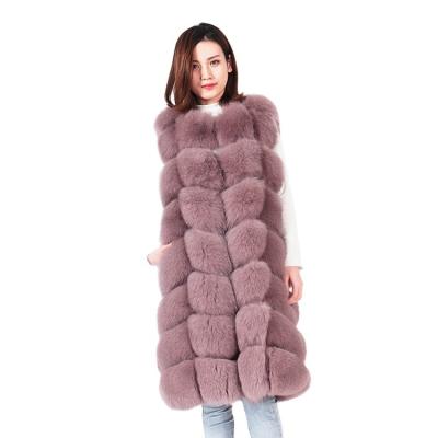 China Long real fox fur vest winter vest pink gray striped natural breathable vest made to order custom made fluffy breathable Chinese warm and soft for sale