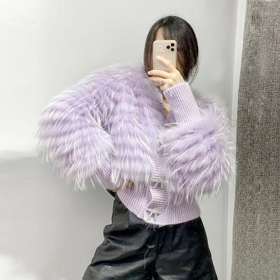 China cute anti-wrinkle elegant style cardigan color custom coat short top cute girls girls knitted cardigan with real furs for sale