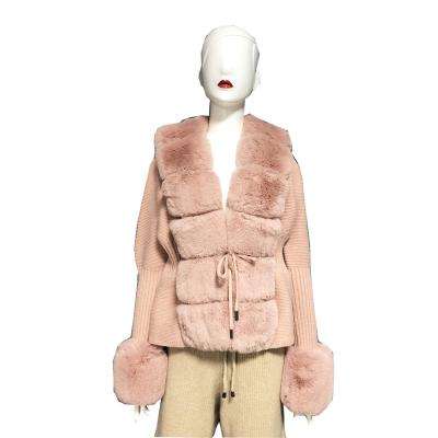 China Luxury Custom Colored Anti-Wrinkle Long Sleeve Knitted Cardigan Women Fox Fur Knitting Coat With Fur Cuff for sale