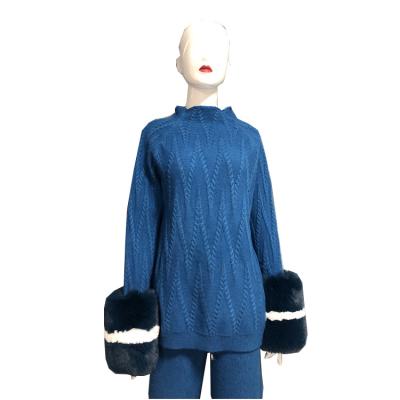 China Custom Color Sweater Cute Women Anti Wrinkle Fashion Design Sweaters Knit Top Loose Sleeve Sweater With Fox Fur for sale