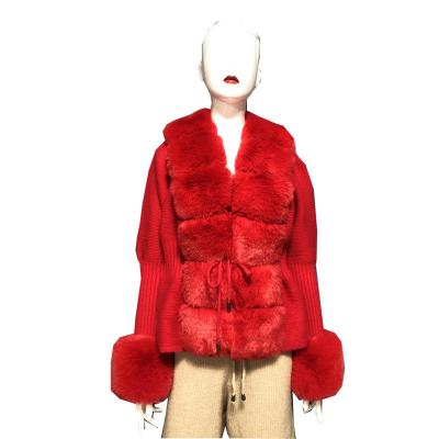 China Anti-wrinkle Anti-wrinkle Selling Custom Elegant Style Cardigan Color Coat Fur Cuff Knitting Cute Knitted Sweater For Ladies for sale