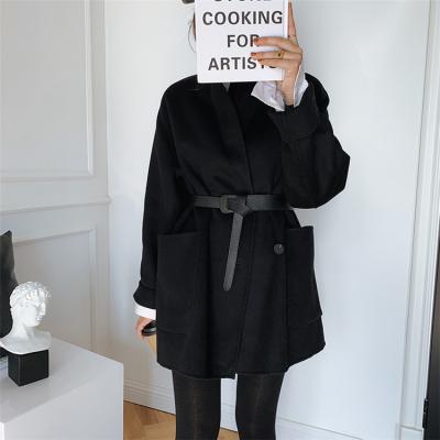 China Fashion Modern 100% Breathable Cashmere Coat Woolen Belt Buttons Women Long Fashion Coat With Belt for sale