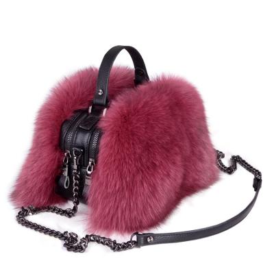 China Real Fox Fur Design Real Fox Fur Ladies Small Shoulder Messenger Fur Bags Women Handbags Luxury Ladies for sale