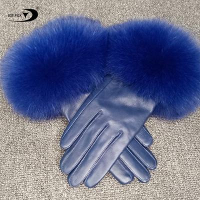 China 2022 Quality Comfortable Comfortable Women Girls Working Gloves Natural Fur Winter Leather Gloves With Fox Fur for sale