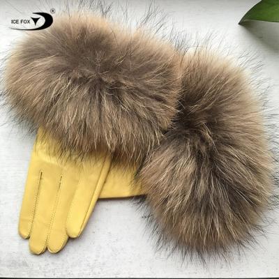 China Real Fur Winter Gloves Pile Cuff Lining Women Cozy Comfortable Personalized Furry Gloves for sale