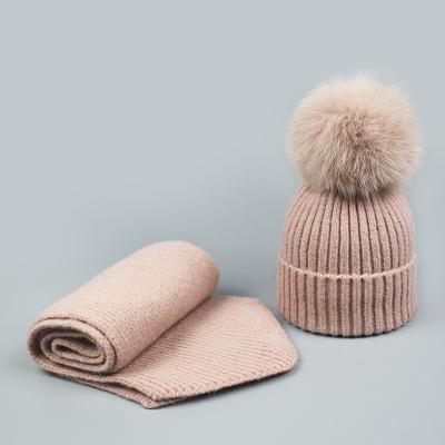 China COMMON COMMON Squares Logo Winter Warm Solid Color Custom Manufacturer Pom Pom Child Winter Hat Scarf for sale