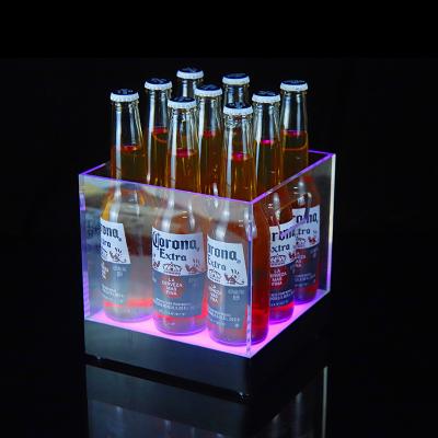 China Custom 9 bottle party nightclub viable ktv plug square logo Champagne Whiskey wine beer bucket led luminous ice bucket acrylic for sale