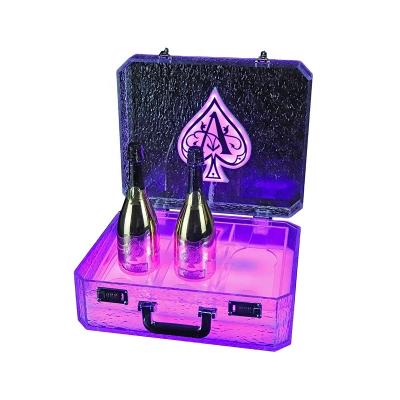 China Viable Champagne Bottle Glass Ice Rock Lockbox LED Collection Suitcase Portable High End Suitcase Box for sale