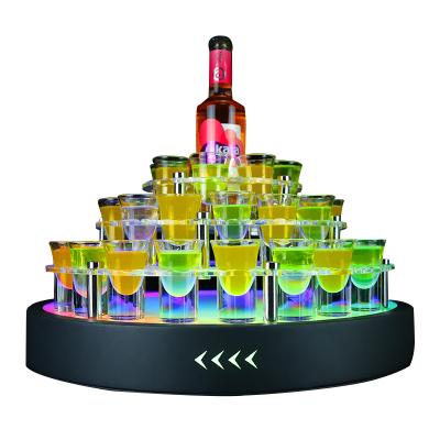 China Viable Glowing Glowing Bar Nightclubs Supplies Serving Tray LED Bullet Cup Holder Cocktail Shot Glass Cup Holder 45 Holes Cup Filler Rack for sale