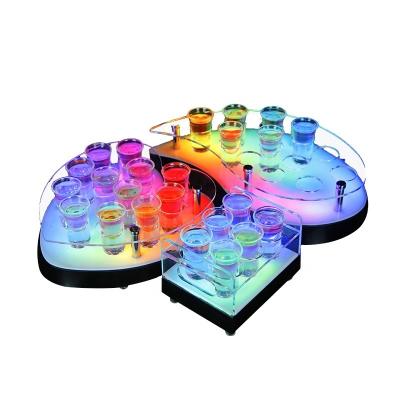 China Colorful 6 12 Round Bar Display Rack Heart-Shape Cups For Bar Night Clubs Shot Glass Display Stand Acrylic Serving Tray for sale