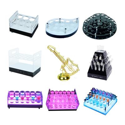 China Bar Bar Supplies Creative Metal Acrylic LED Wine Rack Cocktail Cup Holder Shot Glass Serving Tray Glass for sale