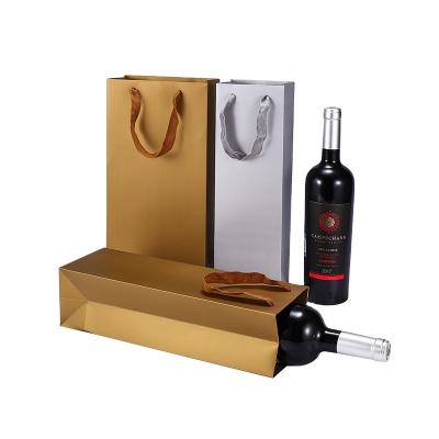 China Recyclable Luxury Environmental Friendly Custom Gift Champagne Beer Wine Bottle Leather Paper Bag With Handle for sale