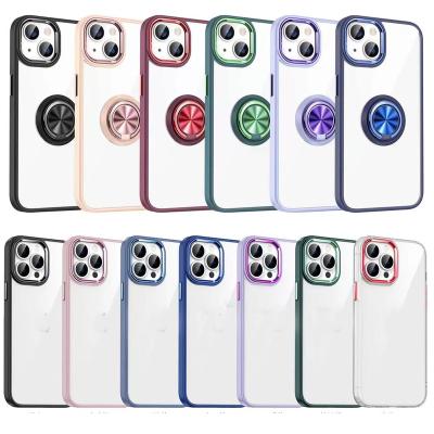 China Shockproof 3 in 1 Ring Phone Case Acrylic Luxury Magnetic Phone Case Can Car-Mounted for iPhone 13 for sale