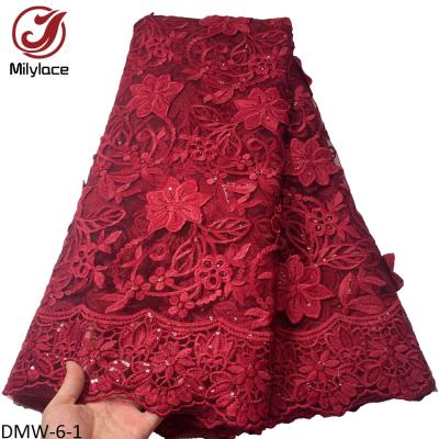 China Beautiful Women Dress Fabric Viable Bridal Flower Embroidery African French Tulle Lace Fabric With Sequins for sale