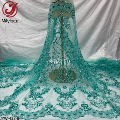 China Viable Embroidery Beaded Lace Hand Bridal French Tulle Lace Fabric With Beading Sequins for sale