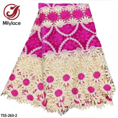 China Viable High Quality Nigerian Flower Embroidery Guipure Cord Lace Fabric For Women African Dresses for sale