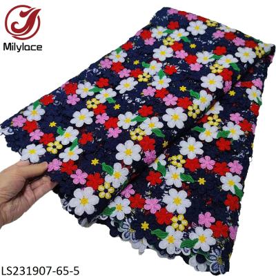 China Newly Viable Material African Material Colorful Guipure Rope Embroidery Flower Embroidery Dress Nigerian Lace Fabric for sale