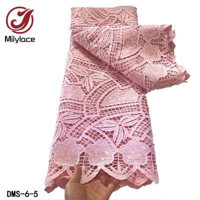 China Beautiful Sustainable African Water Soluble Solid Color Embroidery Rope Guipure Lace Up Fabric With Sequins for sale