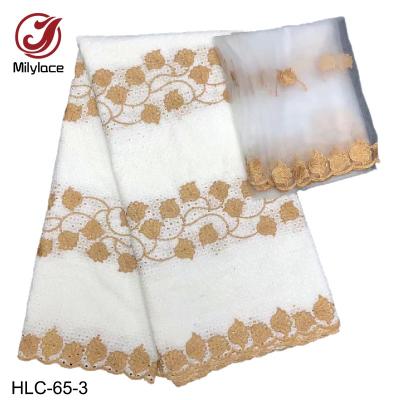 China Swiss Voile Cotton Sustainable Top Quality Flower Lace Fabric With 2 Yards Lace Up Scarf for sale