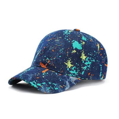 China JOINT New Arrival Full Print Cotton Denim Sports Hat Navy Color Sports Hat With Silk Screen Printing Pattern for sale