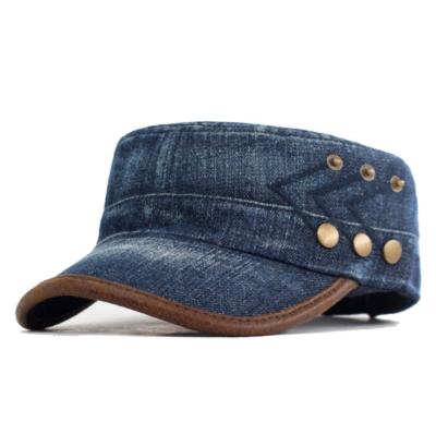 China New Style JOINT European Blue Beads Decoration Custom Washed Cotton Army Hat for sale