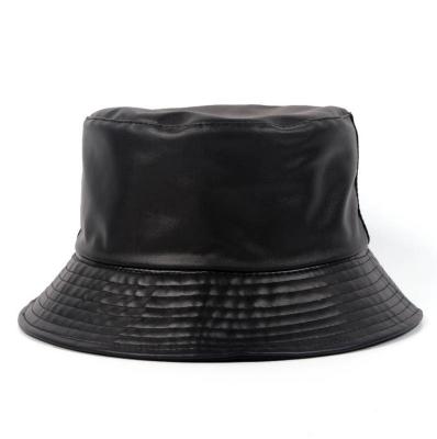 China Flat Brim Flat Surface PU Image Cool Bucket Hat Unisex Wide Bucket Hat Summer for sale