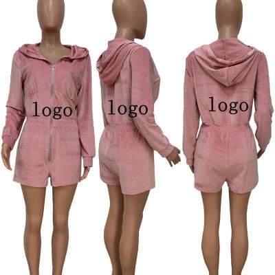 China Wholesale Casual Zipper Rompers 2021 Women Breathable Short Jumpsuit Autumn Hooded Zippered Romper Long Sleeve Shorts Overalls Women 2020 for sale