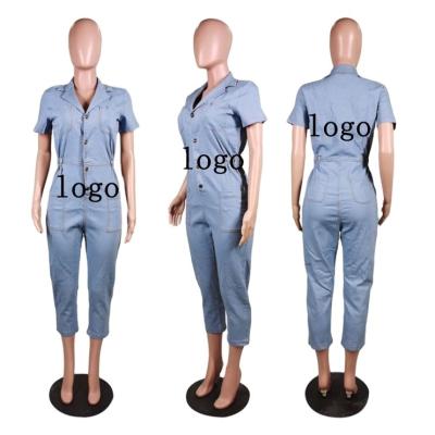 China New21 Shorts Anti-pilling Sleeves Pockets Button Women Bodycon Denim Overalls One Piece Lady Romper for sale