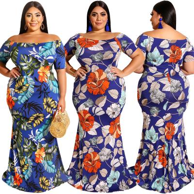 China Viable dress for fat woman women's bag tight-fitting hip printed plus size dress ladies dress for sale