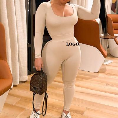 China New one-piece sets long-sleeved pantsuit women's clothing sets autumn solid color breathable top-waisted for sale