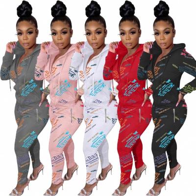 China Wholesale Breathable Letter Print Winter Fall Women 2021 Two Piece Set Women Clothing Tracksuits Jogging 2 Piece Outfit Set for sale