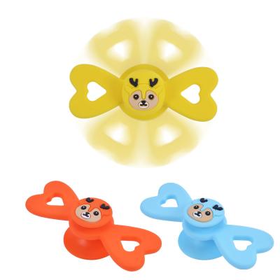 China 100%food grade 2021 New Arrived Silicone Teether Bath Spinner Toy Baby Rotating Teether Set Silicone Rotating Suction Cup Classic Baby Teether for sale