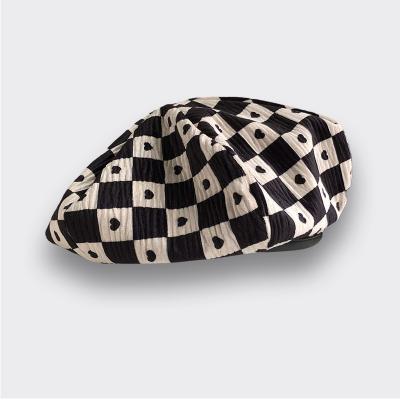 China Hip Hop Fashion Vintage Artist Chiffon Love Checkerboard Solid Beret Hat For Women Painter for sale