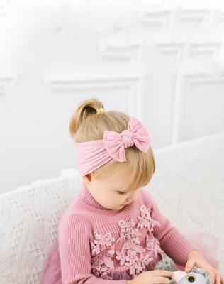 China New Soft Hair Accessories Baby Nylon Wide Bound Bowknot Kids Headband for sale