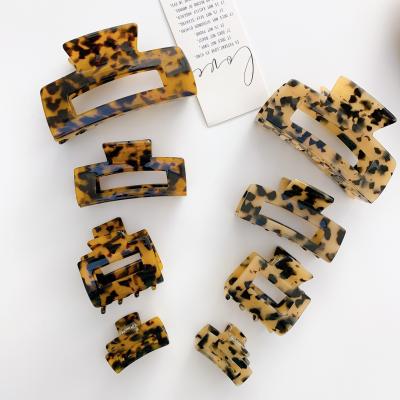 China High quality ! Leopard French Design Square Acetate Hair Claw Clip Turtle Shell Strong Hold Hair Jaw Big Haircut Accessories For Thick Hair for sale