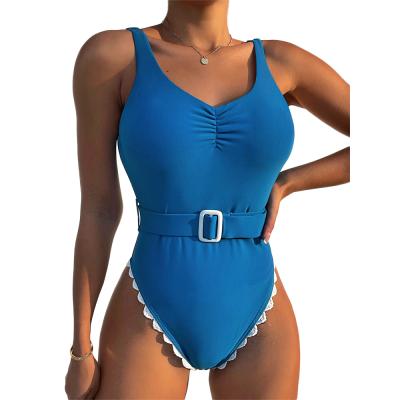 China FS 2021 Breathable Blue Bubble One-Piece Solid Lace Belt Bikini Tanks Women Ladies Swimwear Backless Swimwear Swimwear Wholesale for sale