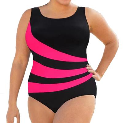 China FS 2021 Black Striped Copy Antibacterial Plus Size Bikini Women Ladies Swimsuit Swimwear Wholesale 3XL One Piece Swimwear for sale