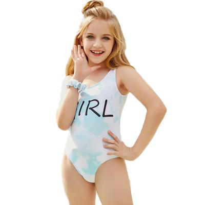 China FS 2021 new cute bikini girl children swimwear swimsuit one-piece swimsuit tanks breathable tie-dye letter printing wholesale for sale