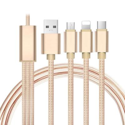 China High Quality Universal Multifunctional Mobile Phone 3 in 1 USB Charging Cable / Type-C Nylon Braided Micro Cable for sale