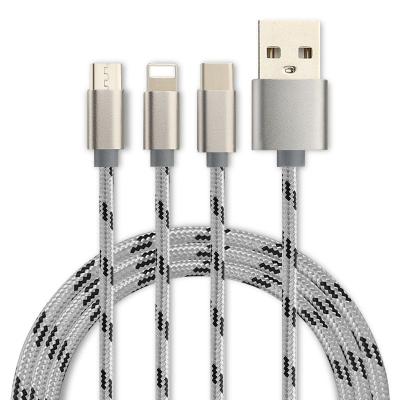 China MP3/MP4 Player Fast Charging 3 in 1 Nylon Braided Mobile USB Cable USB 2.0 USB Data Charger Fast Charging Cable for sale