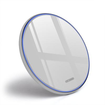 China Mobile Phone Ultra Thin Mirror Qi Wireless Charger Round Shape Fast Charging Phone 15w Wireless Charger For Android for sale