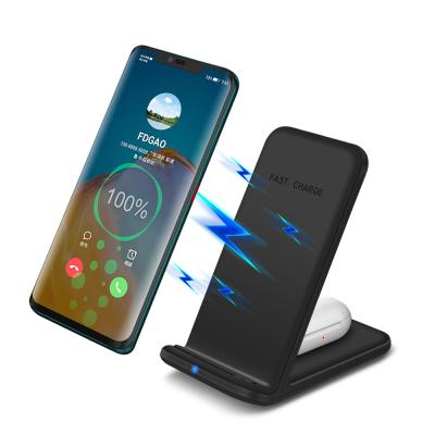 China Universal Wireless Fast Charging Mobile Phone Desktop Stand Phone/Charger Stand Airpods 15W Qi Wireless Charger 2 in 1 for sale