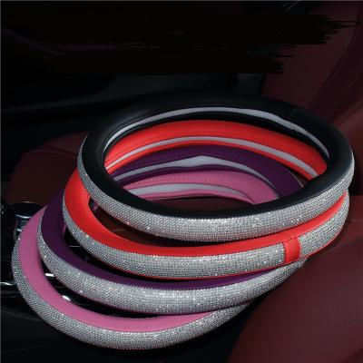 China Durable Car Accessories For Car Steering Wheel Cover Rhinestone 37-38cm Leather Steering Wheel Cover For Women for sale