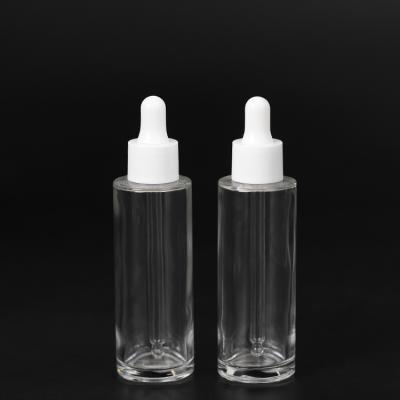 China 60ml Cosmetics Customize Empty White Glass Essential Oil Shoulder Dropper Bottle Flat Dropper Bottle for sale