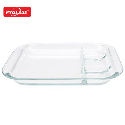 China Disposable Glass Divided Dish With 4 Compartments Divided Dinner Plates Lunch Dish With Dividers for sale